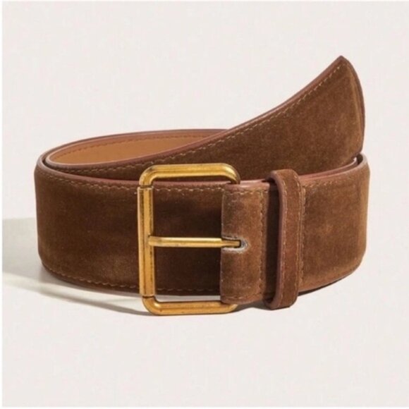 New! Brown Faux Suede Belt Gold Buckle (One Size) NWOT - Picture 1 of 4